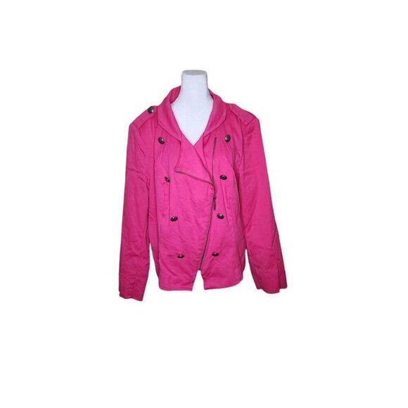 Twiggy London Double Breasted Moto Jacket Union Jack Lining Womens 16W Pink - Picture 2 of 9